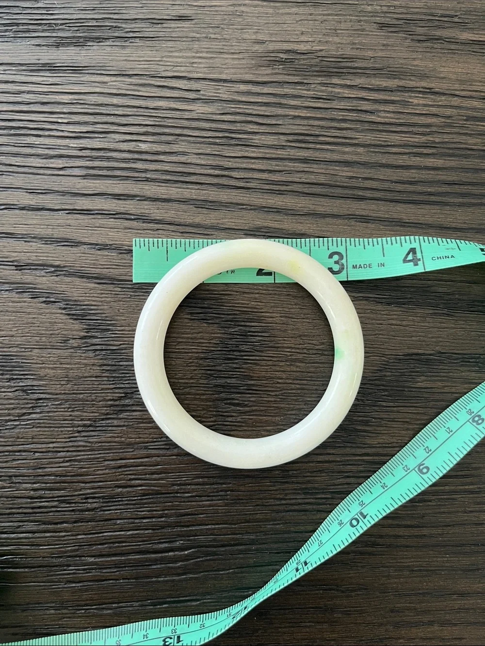 White/Cream Jade Bangle Bracelet with Subtle Green Accents